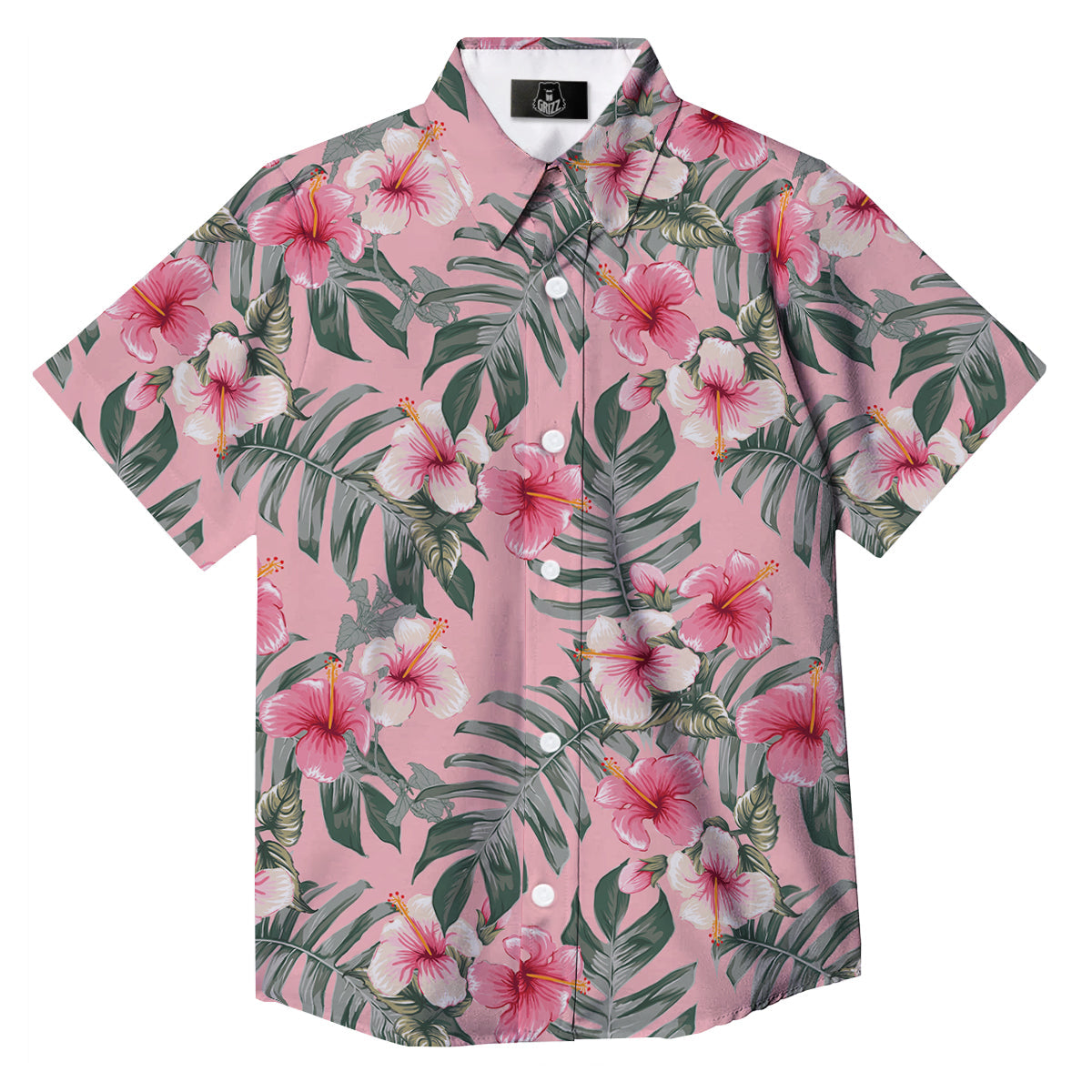 Flower Frangipani Tropical Print Pattern Button Up Shirt-grizzshop
