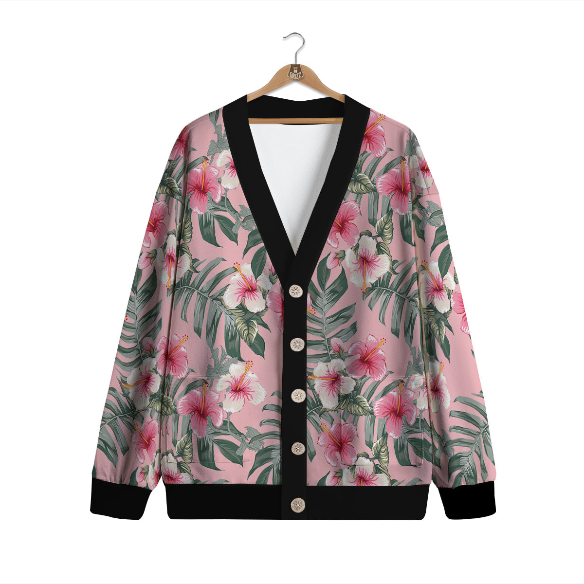 Flower Frangipani Tropical Print Pattern Cardigan-grizzshop