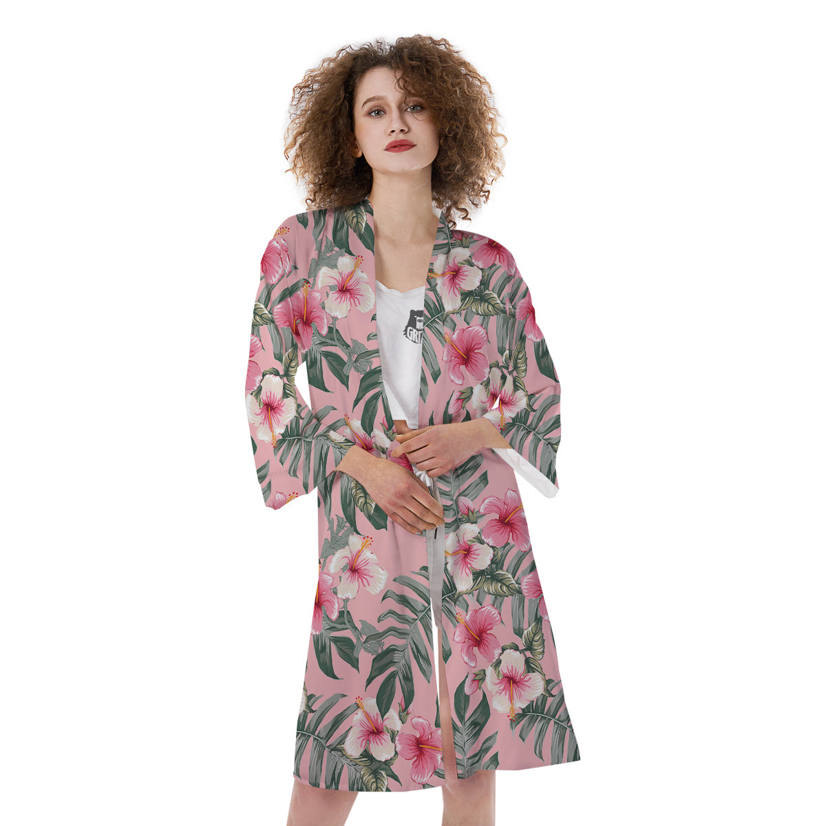 Flower Frangipani Tropical Print Pattern Kimono-grizzshop