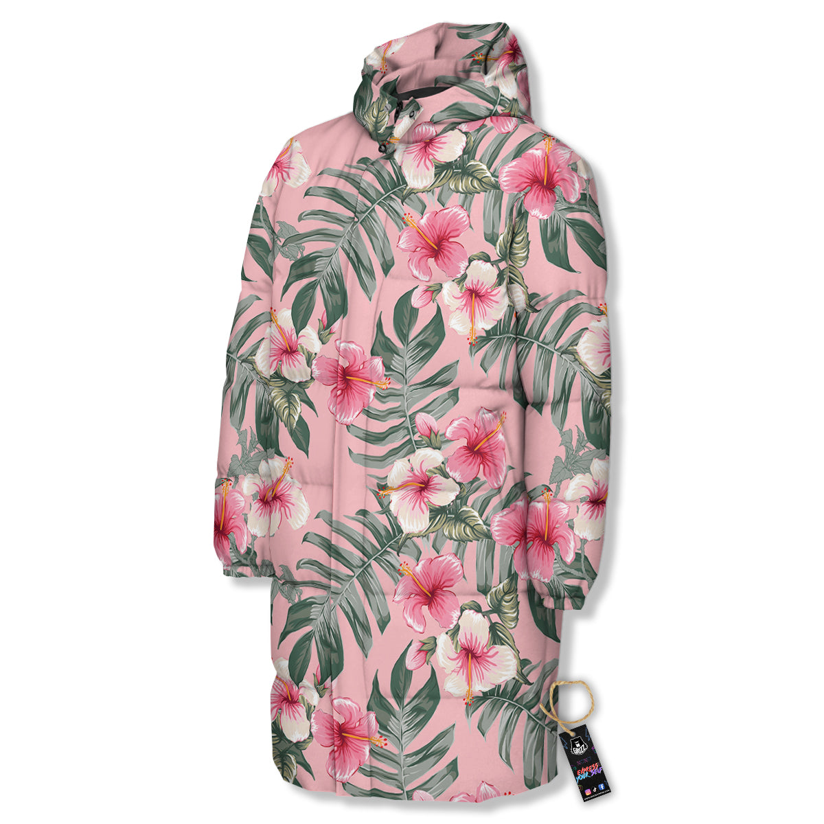 Flower Frangipani Tropical Print Pattern Long Down Jacket-grizzshop