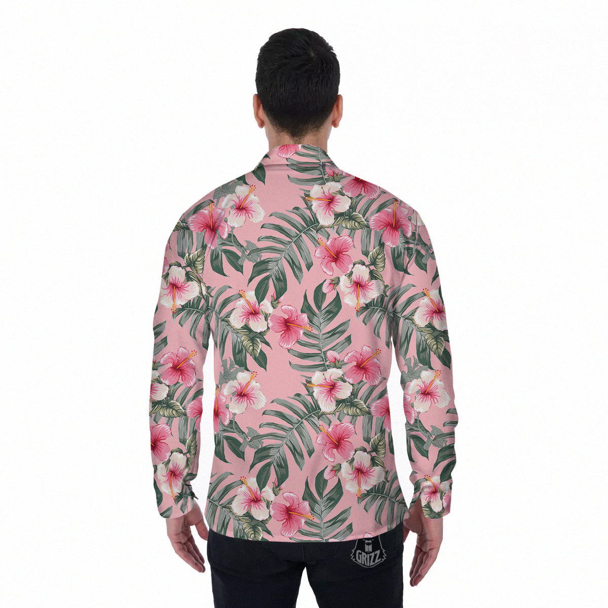 Flower Frangipani Tropical Print Pattern Men's Long Sleeve Shirts-grizzshop
