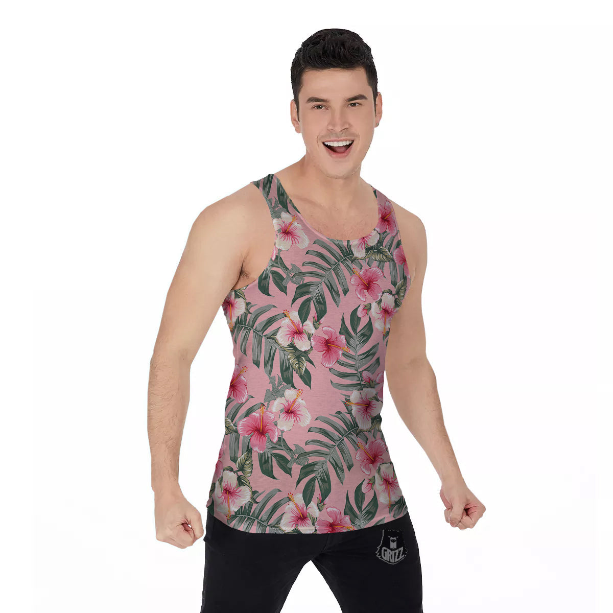 Flower Frangipani Tropical Print Pattern Men's Tank Top-grizzshop