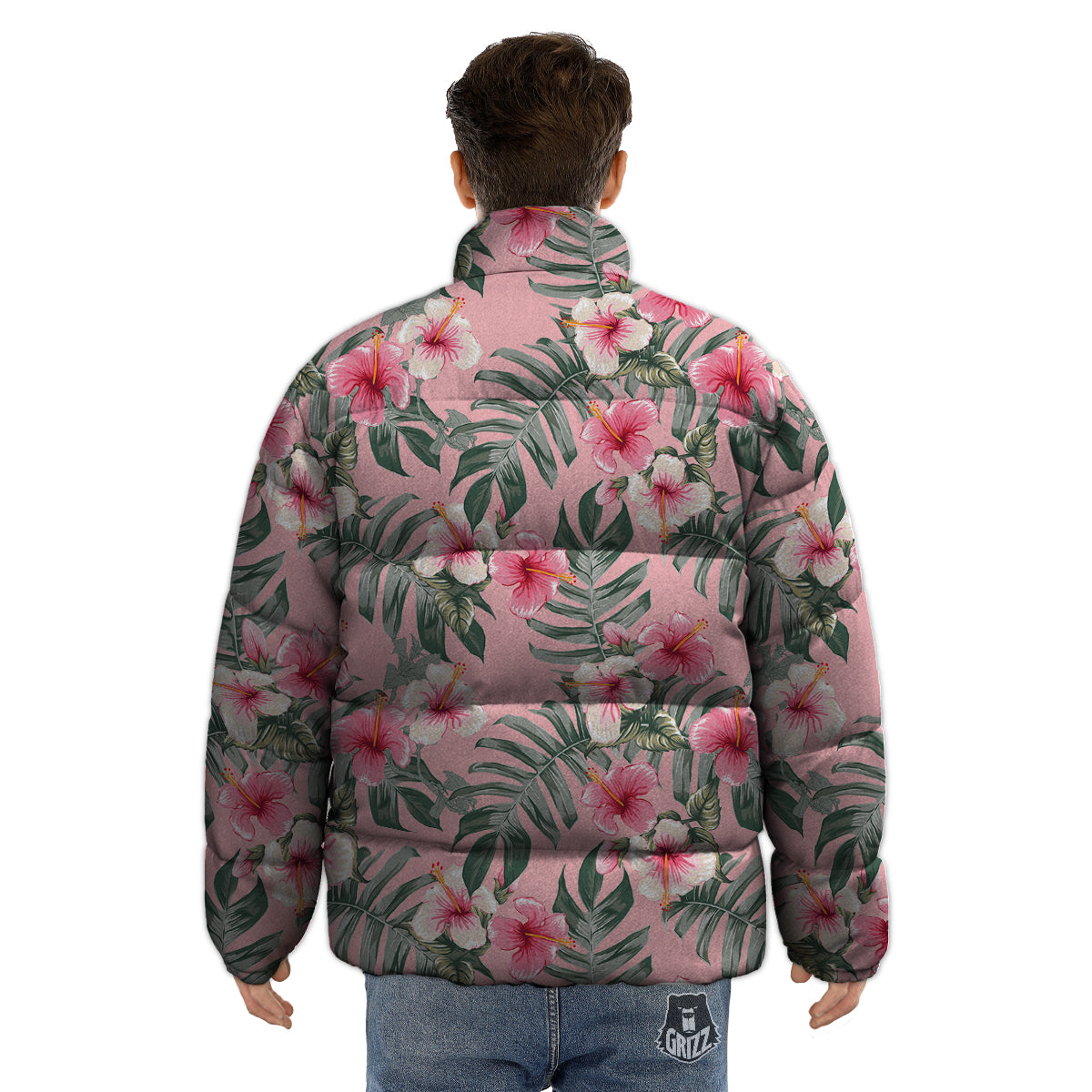 Flower Frangipani Tropical Print Pattern Puffer Jacket-grizzshop