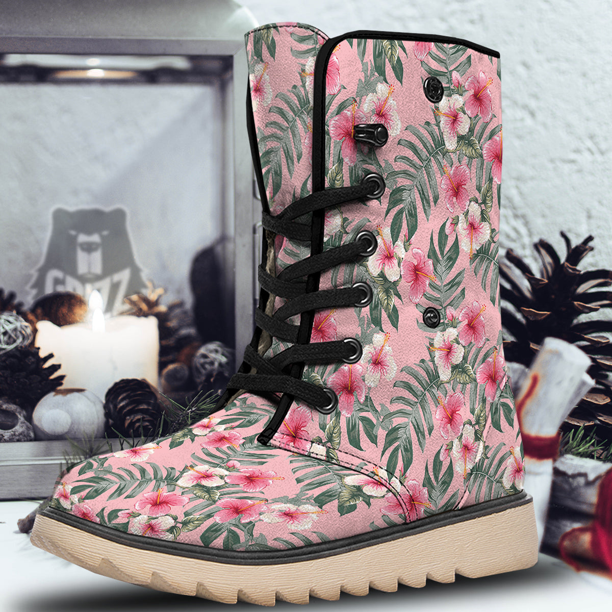 Flower Frangipani Tropical Print Pattern Snow Boots-grizzshop