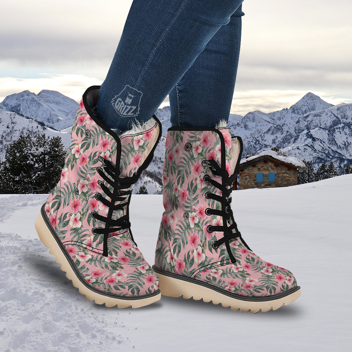 Flower Frangipani Tropical Print Pattern Snow Boots-grizzshop