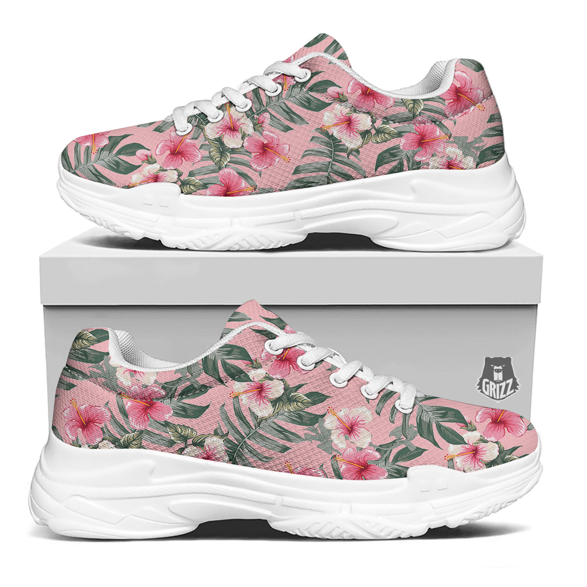 Flower Frangipani Tropical Print Pattern White Chunky Shoes-grizzshop