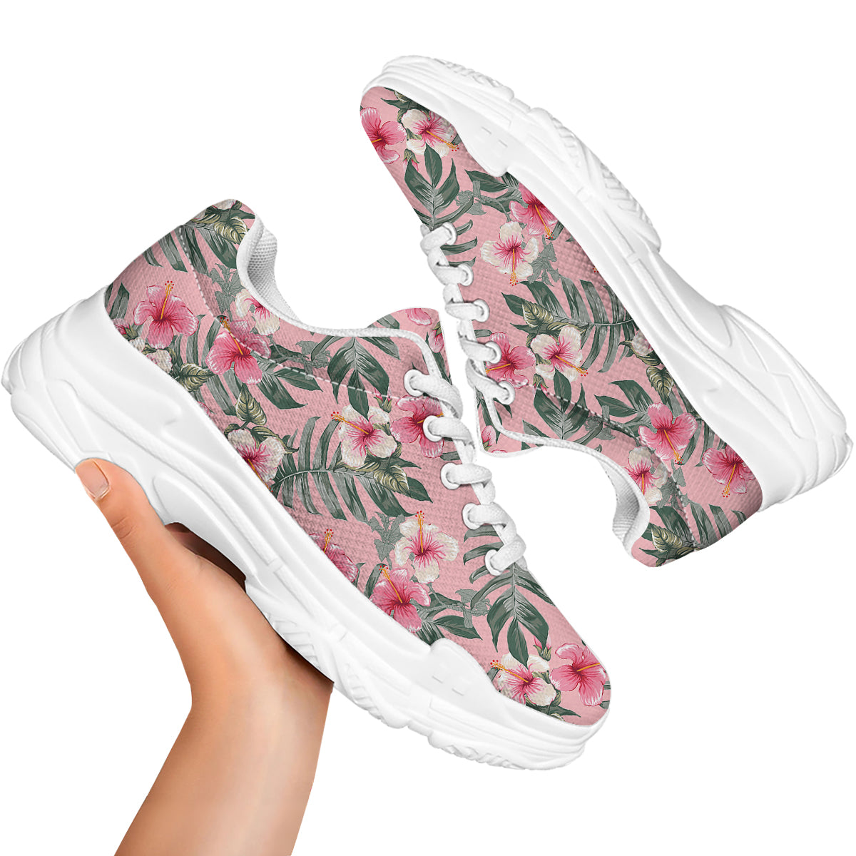 Flower Frangipani Tropical Print Pattern White Chunky Shoes-grizzshop