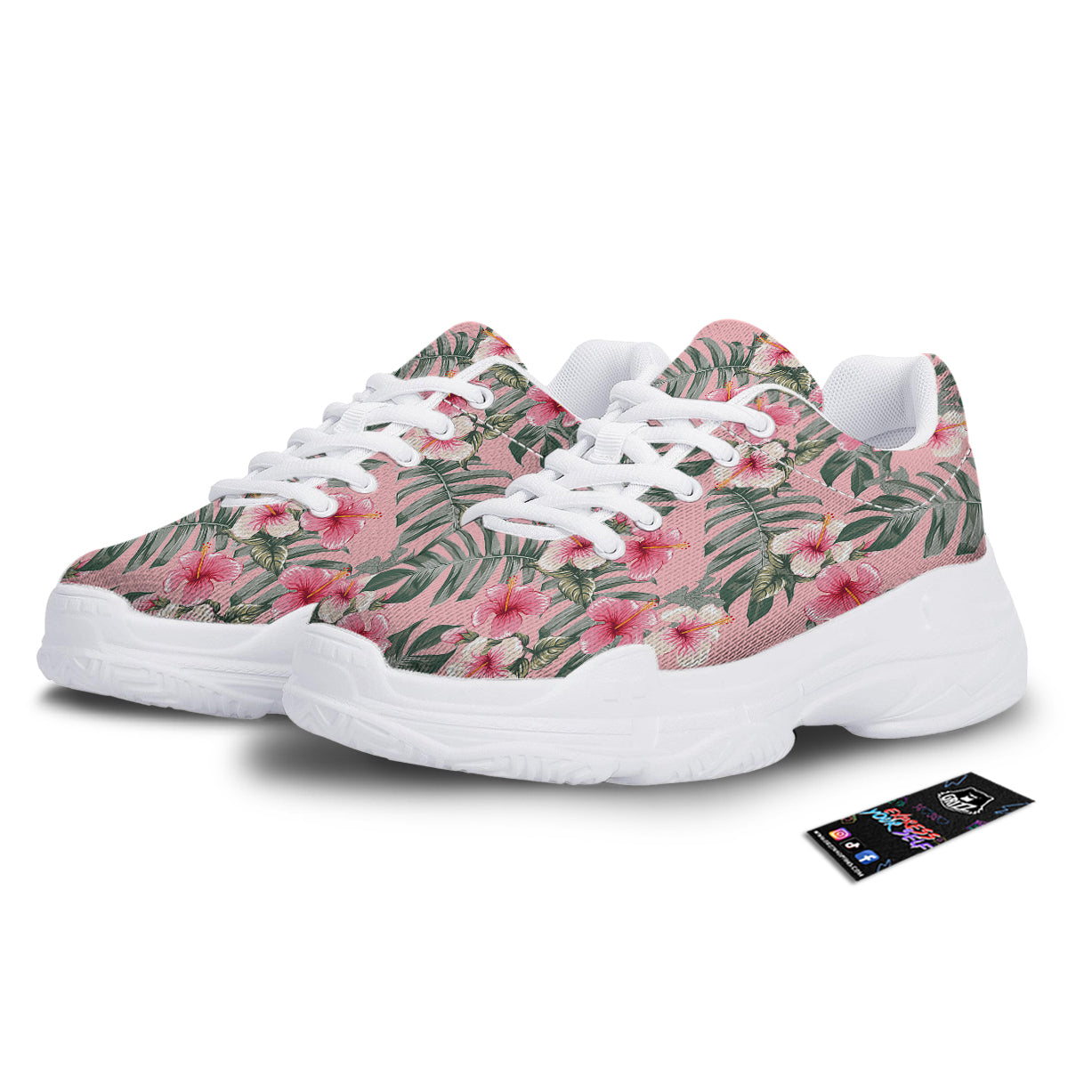 Flower Frangipani Tropical Print Pattern White Chunky Shoes-grizzshop