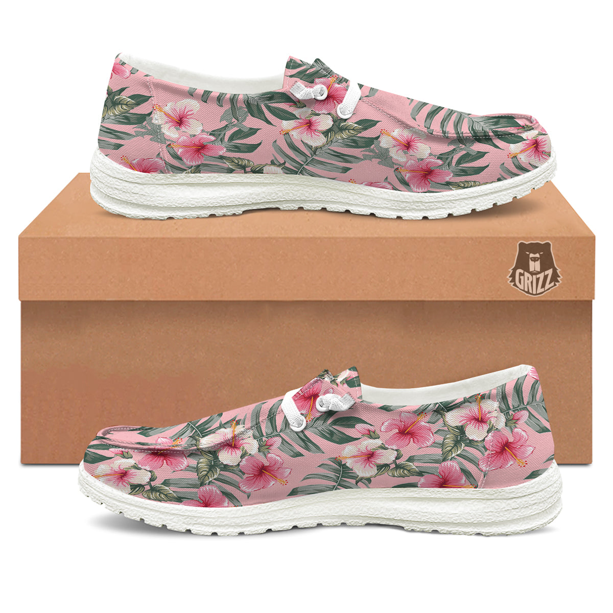 Flower Frangipani Tropical Print Pattern White Loafers-grizzshop