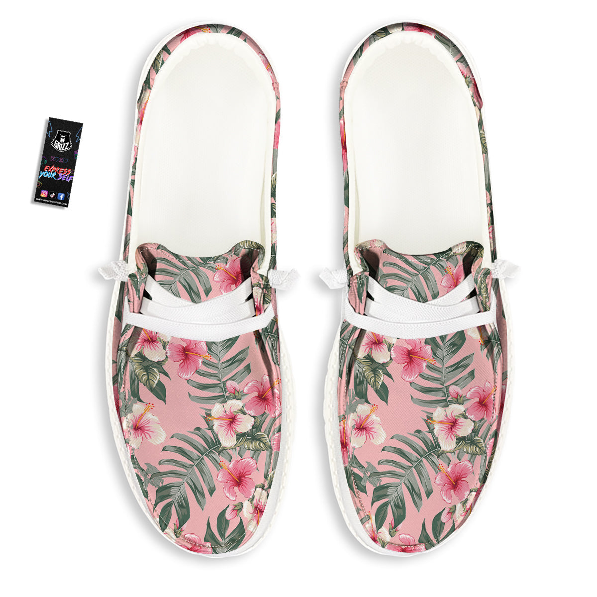 Flower Frangipani Tropical Print Pattern White Loafers-grizzshop
