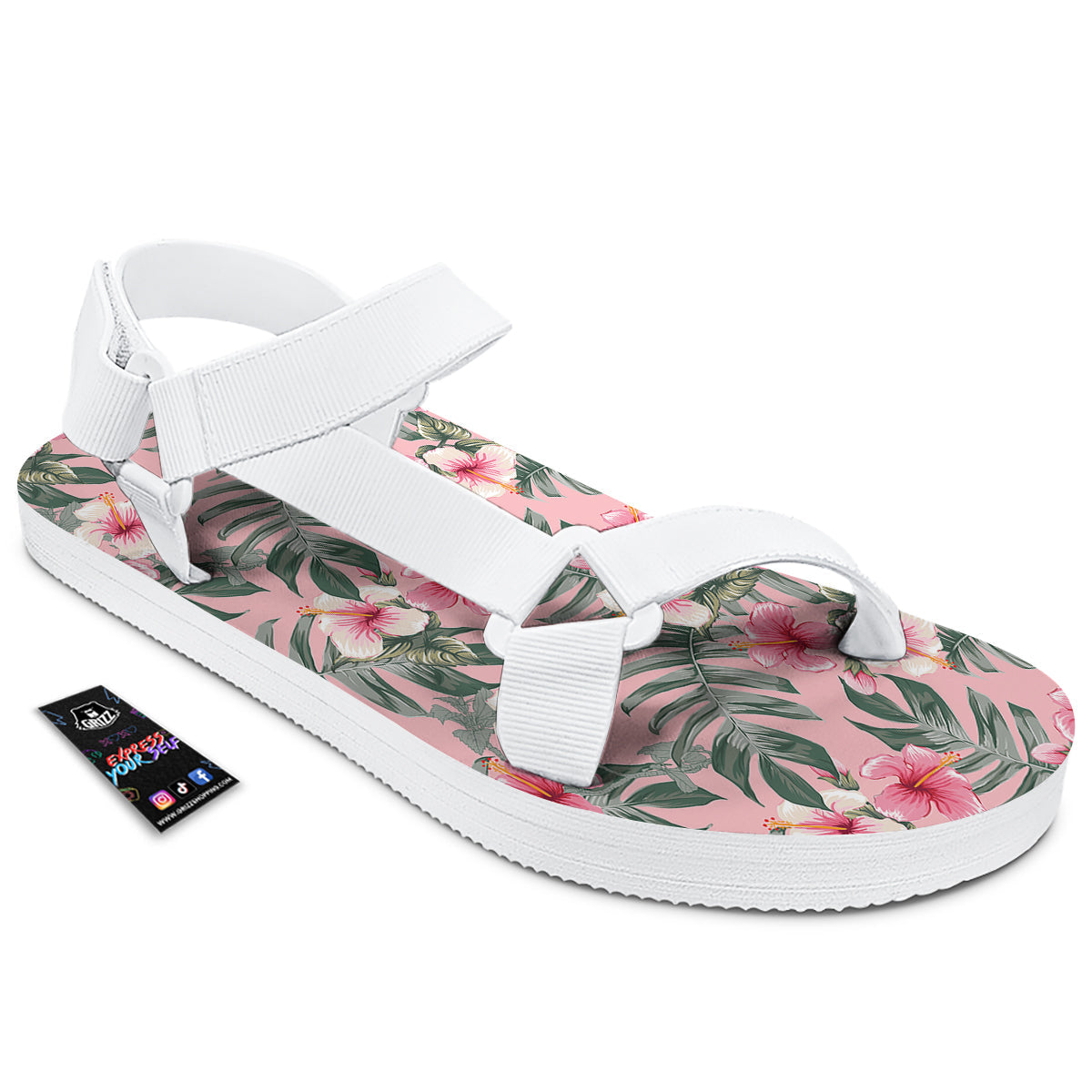 Flower Frangipani Tropical Print Pattern White Open Toe Sandals-grizzshop