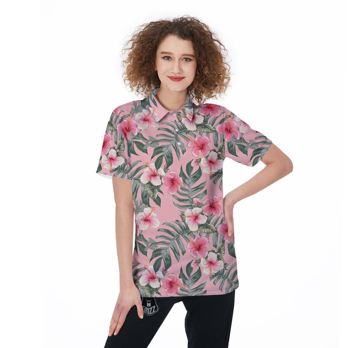 Flower Frangipani Tropical Print Pattern Women's Golf Shirts-grizzshop