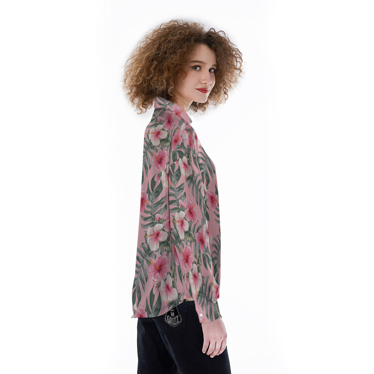 Flower Frangipani Tropical Print Pattern Women's Long Sleeve Shirts-grizzshop