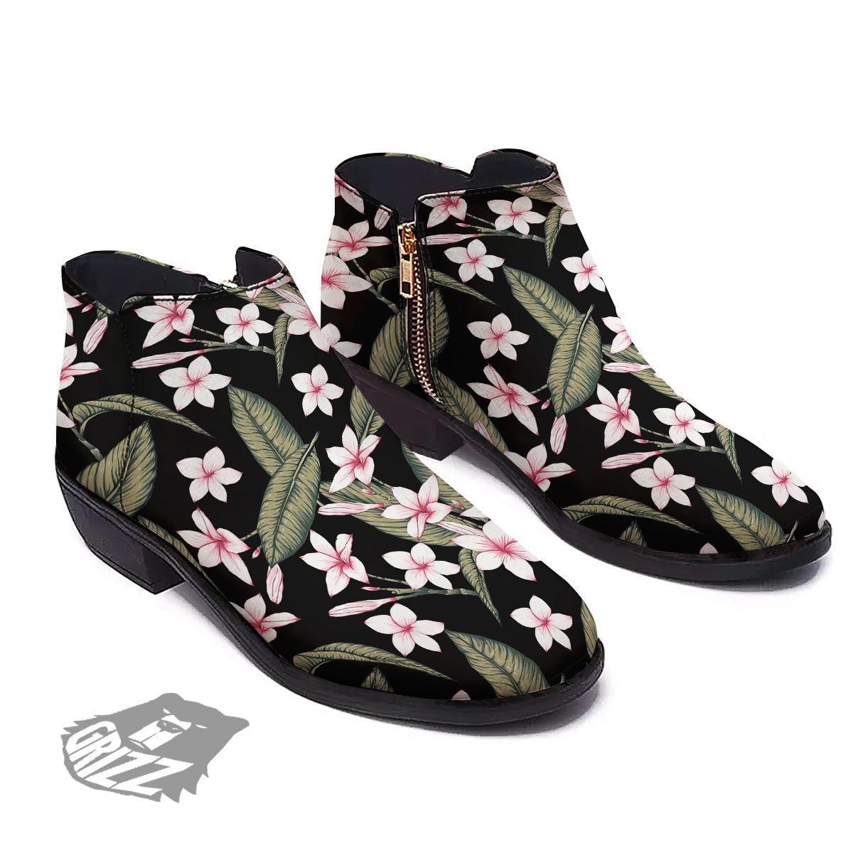 Flower Frangipani Watercolor Print Pattern Ankle Boots-grizzshop