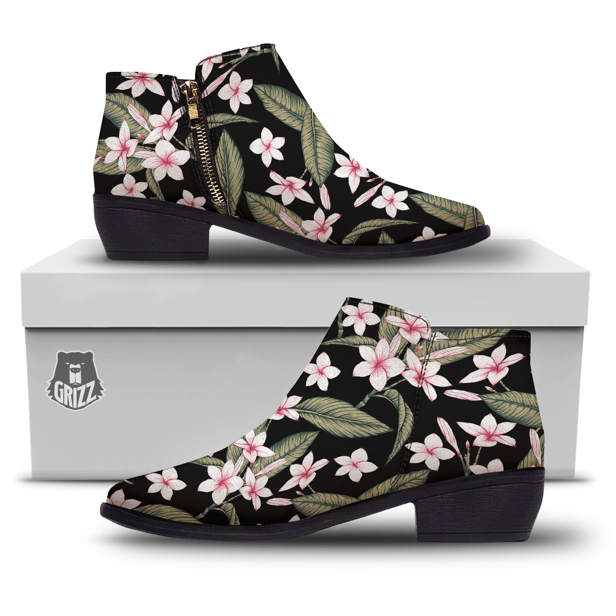 Flower Frangipani Watercolor Print Pattern Ankle Boots-grizzshop