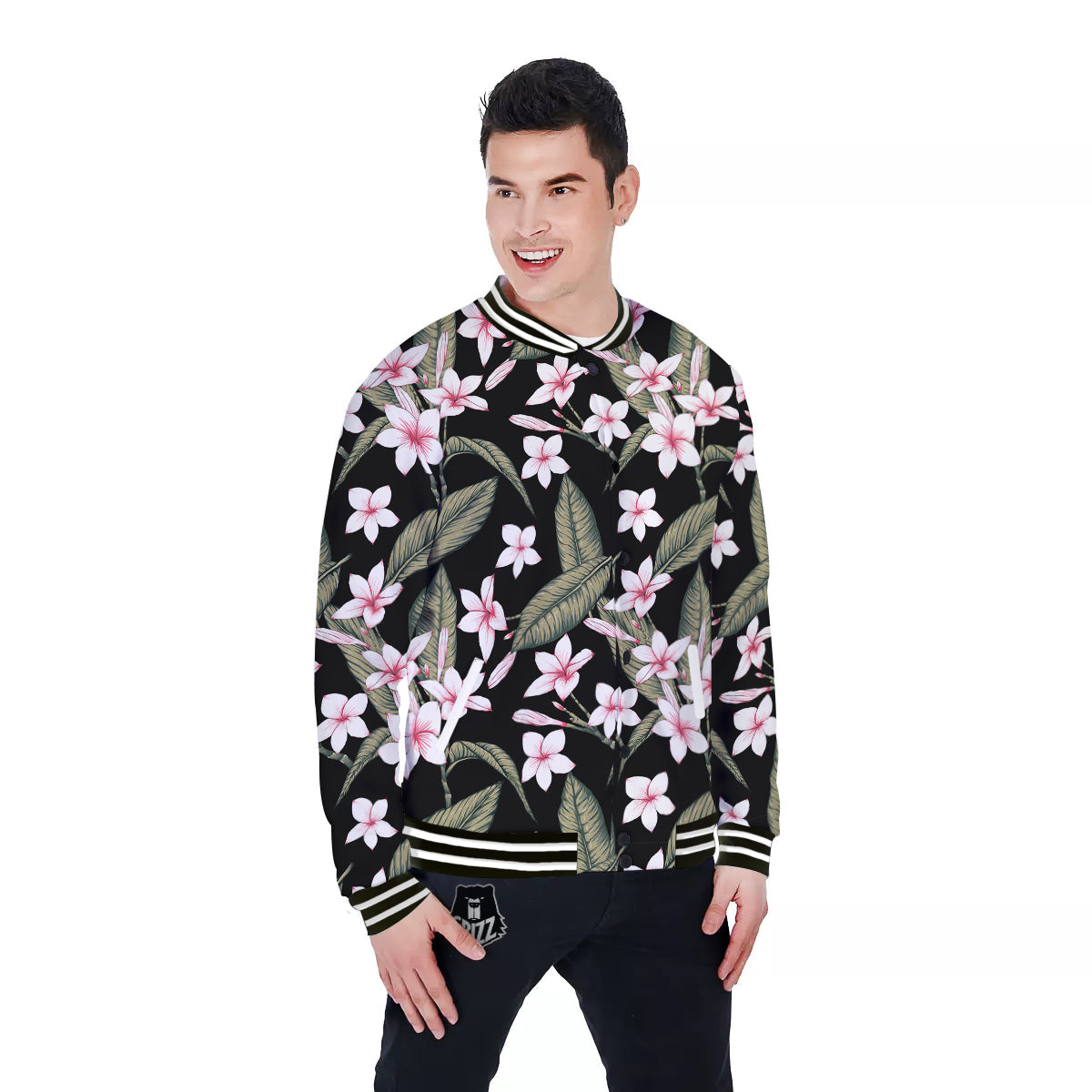 Flower Frangipani Watercolor Print Pattern Baseball Jacket-grizzshop