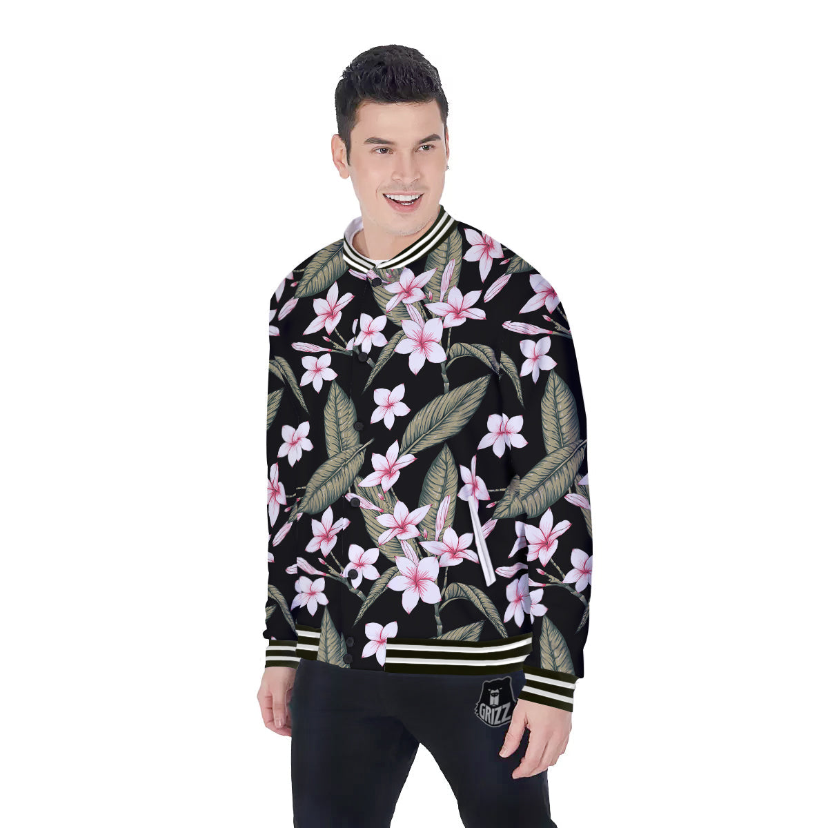 Flower Frangipani Watercolor Print Pattern Baseball Jacket-grizzshop