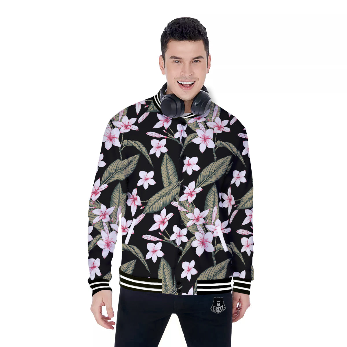 Flower Frangipani Watercolor Print Pattern Baseball Jacket-grizzshop