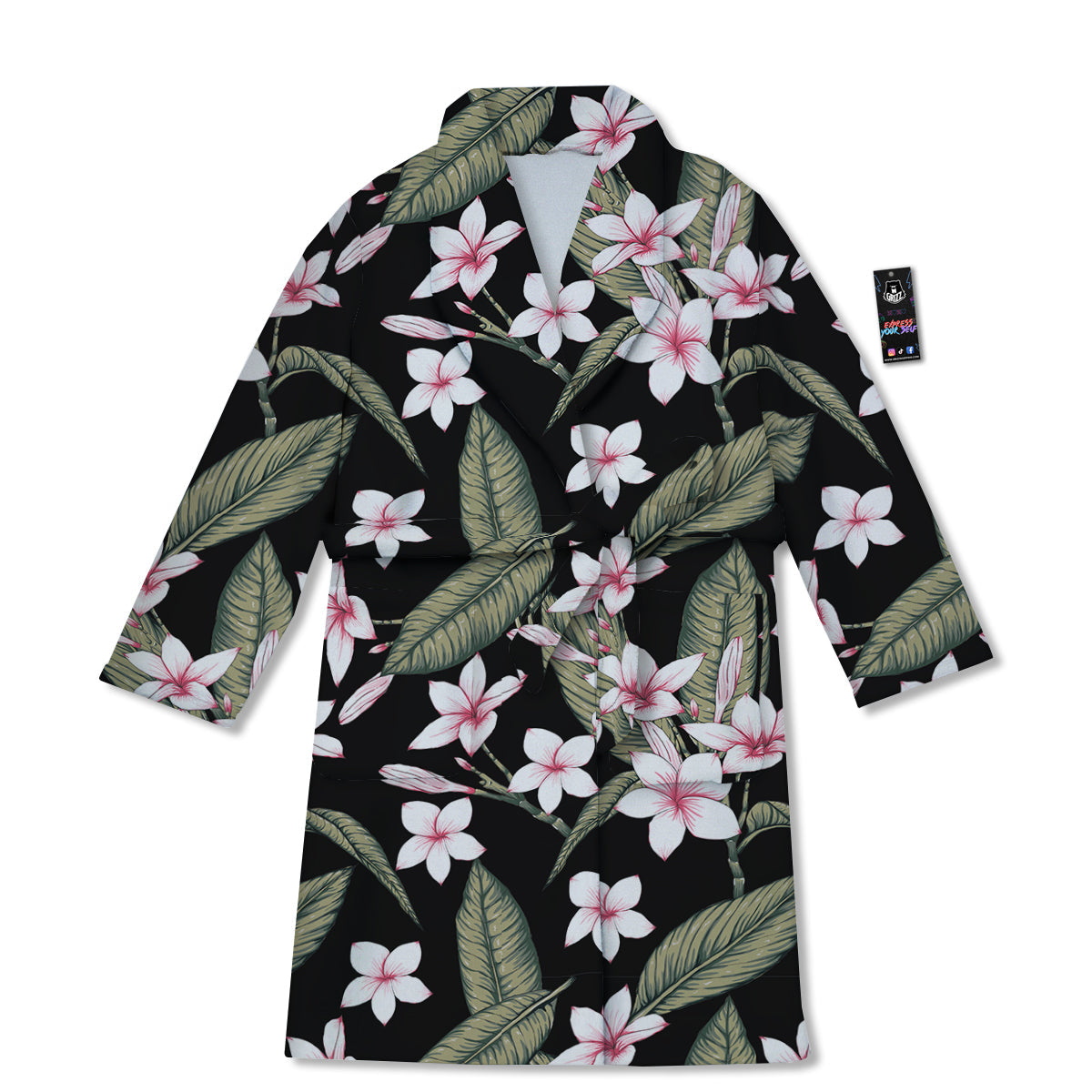 Flower Frangipani Watercolor Print Pattern Bathrobe-grizzshop