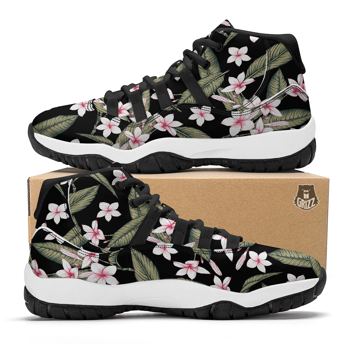 Flower Frangipani Watercolor Print Pattern Black Bball Shoes-grizzshop