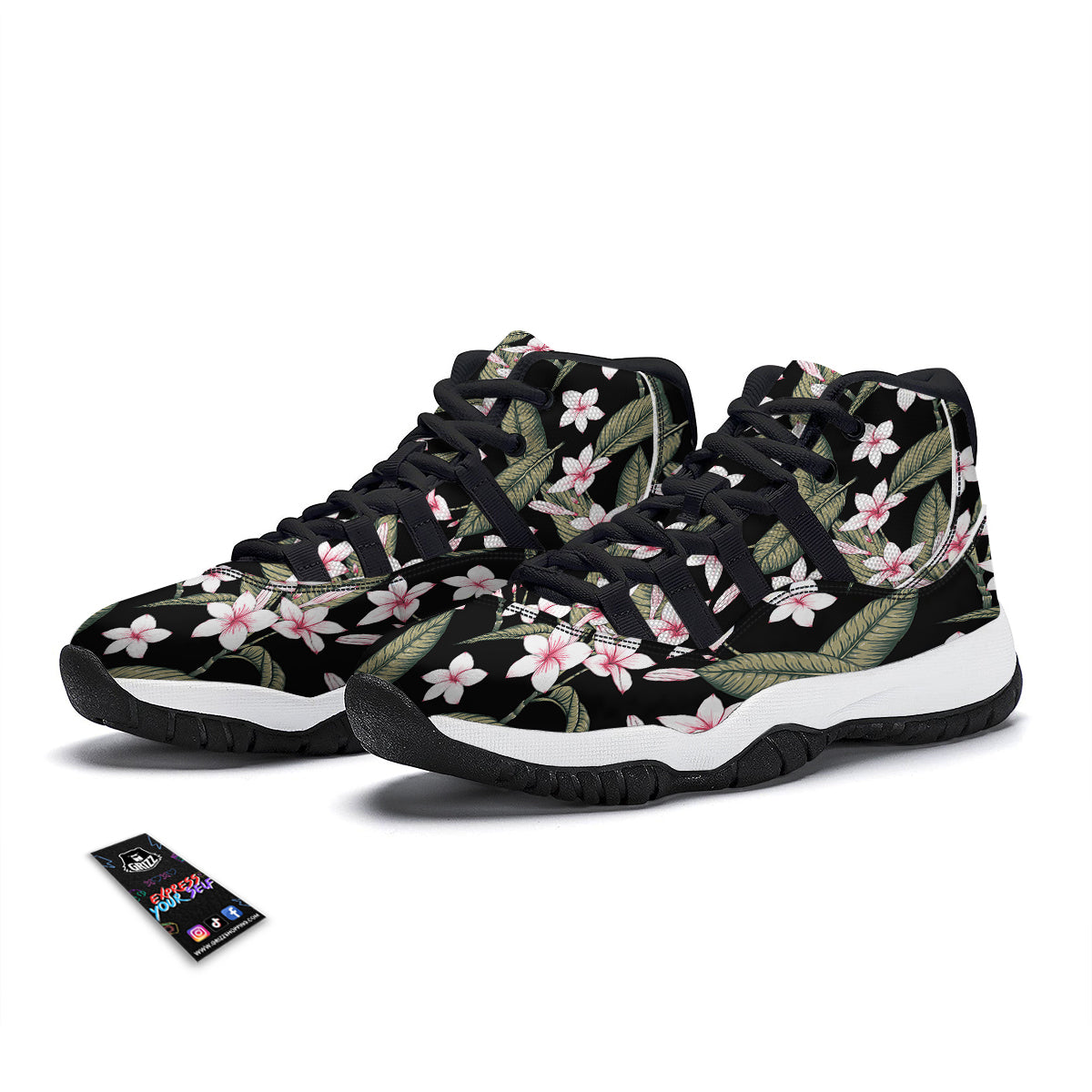 Flower Frangipani Watercolor Print Pattern Black Bball Shoes-grizzshop
