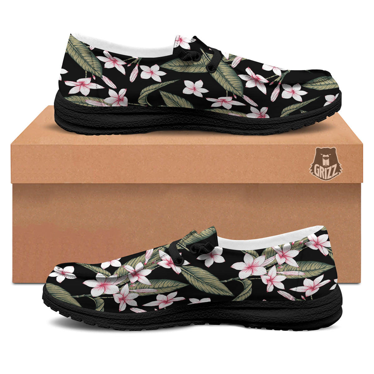 Flower Frangipani Watercolor Print Pattern Black Loafers-grizzshop