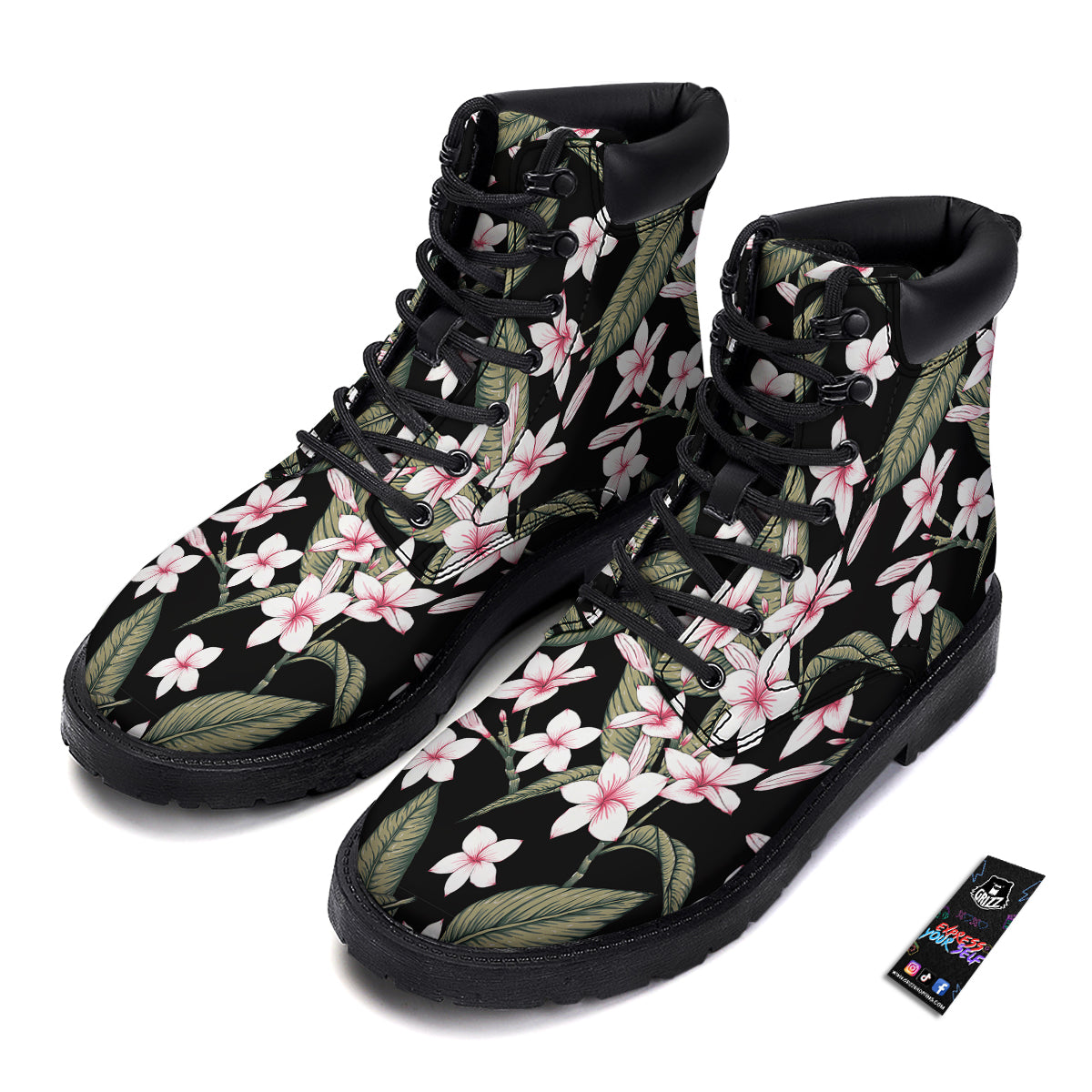 Flower Frangipani Watercolor Print Pattern Boots-grizzshop