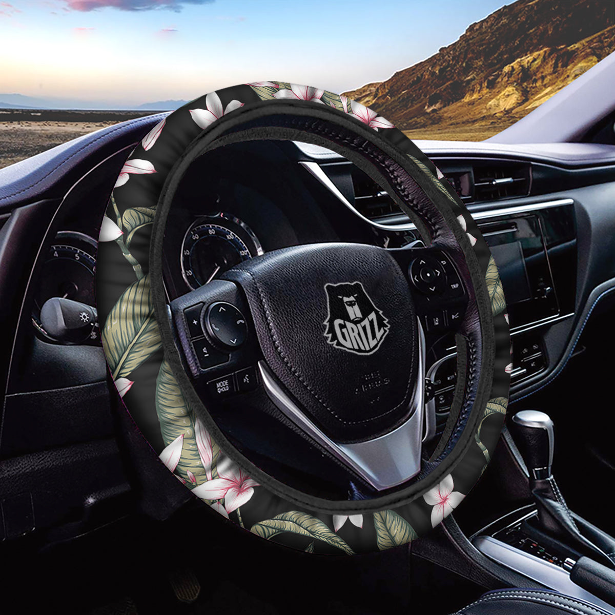 Flower Frangipani Watercolor Print Pattern Car Steering Wheel Cover-grizzshop