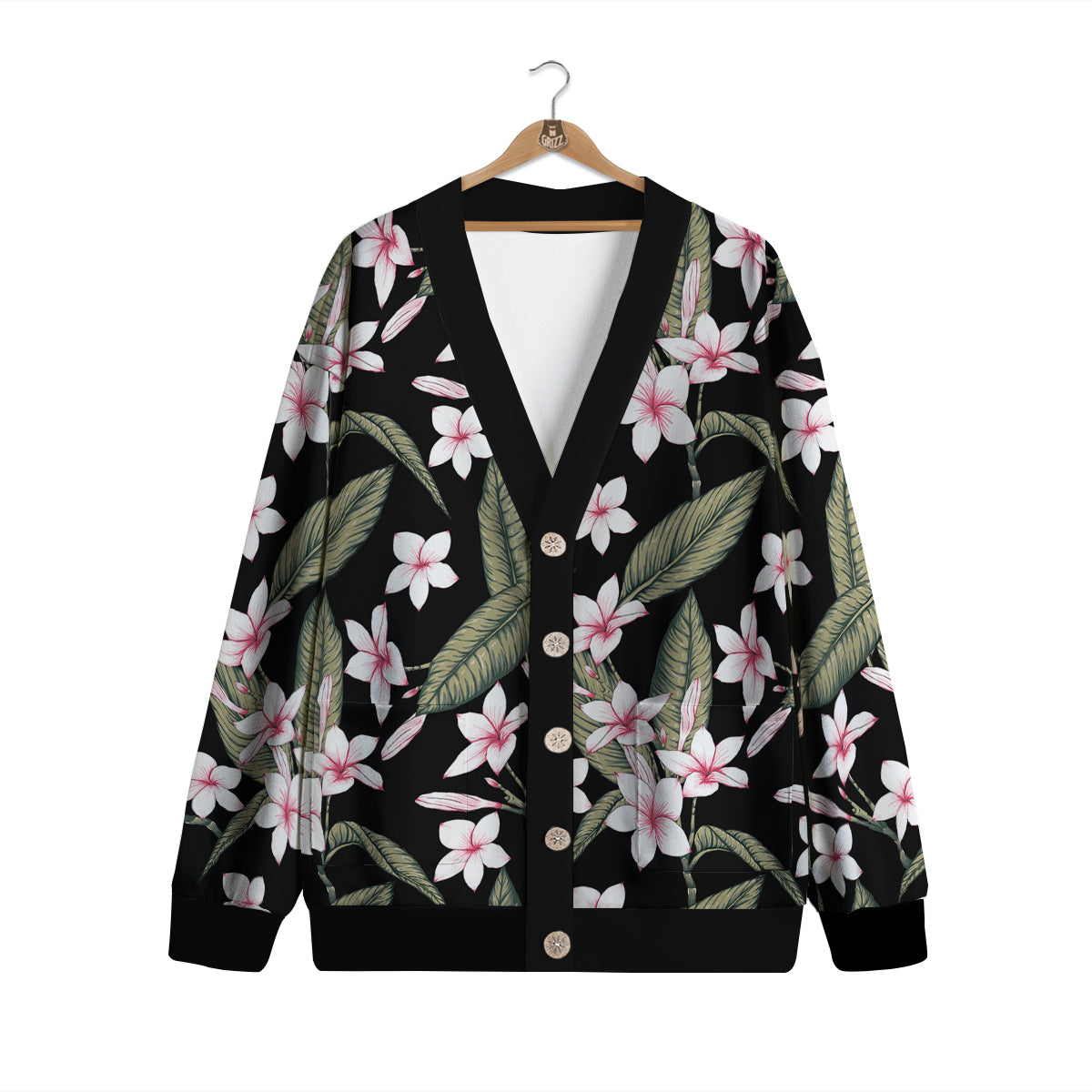 Flower Frangipani Watercolor Print Pattern Cardigan-grizzshop