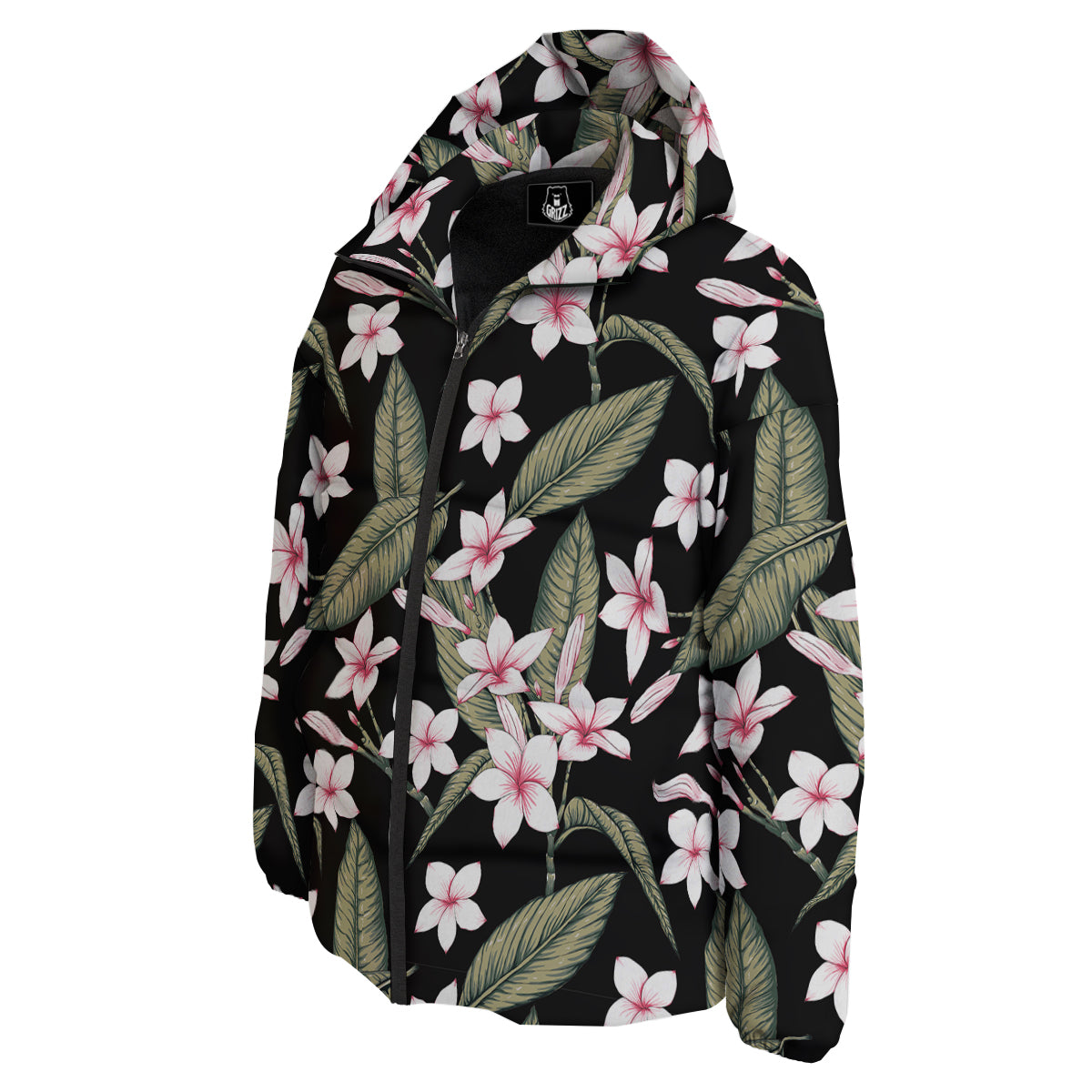 Flower Frangipani Watercolor Print Pattern Down Jacket-grizzshop