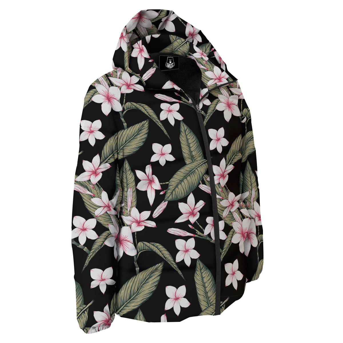 Flower Frangipani Watercolor Print Pattern Down Jacket-grizzshop