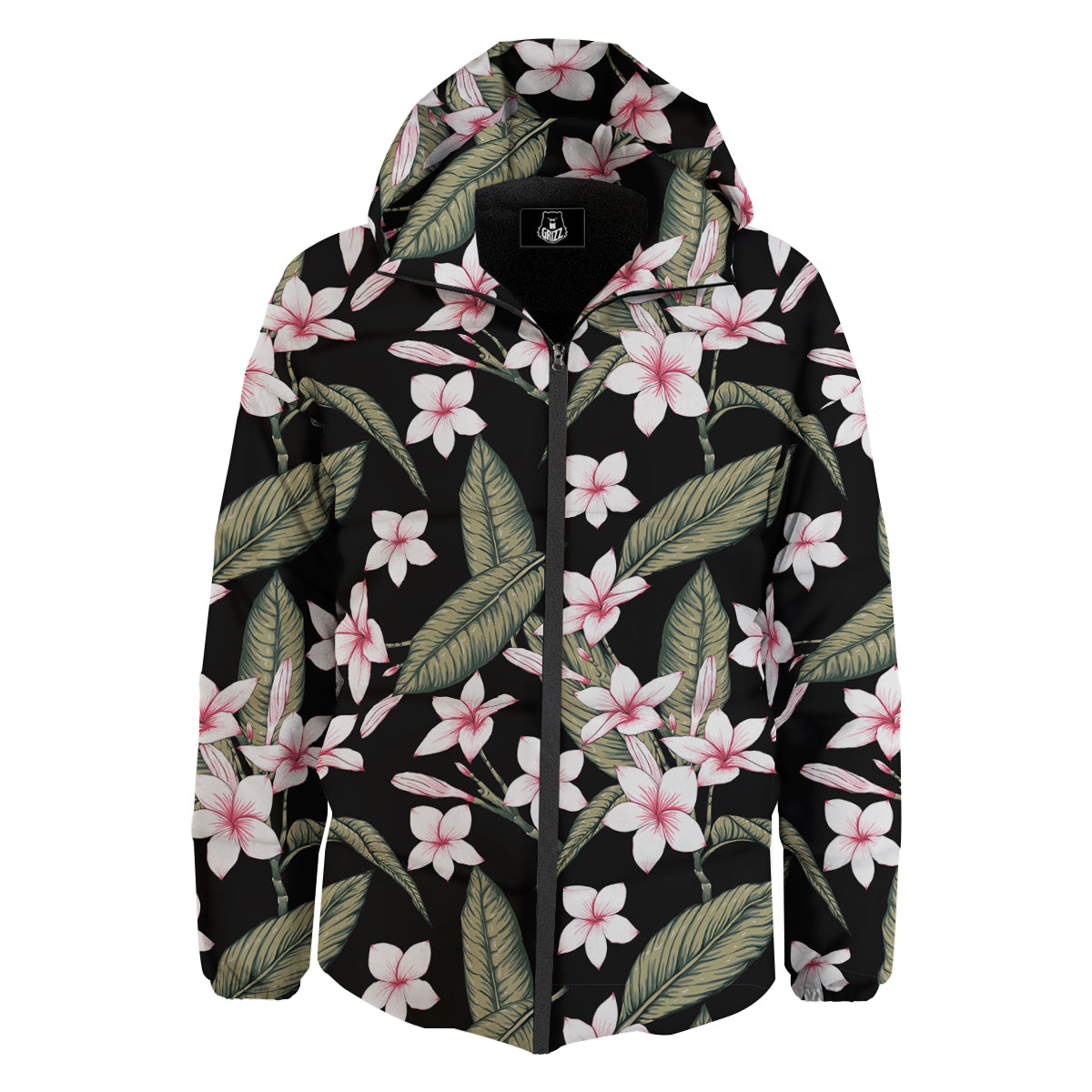 Flower Frangipani Watercolor Print Pattern Down Jacket-grizzshop