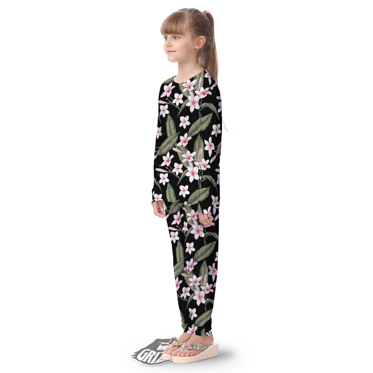 Flower Frangipani Watercolor Print Pattern Kid's Pajamas-grizzshop