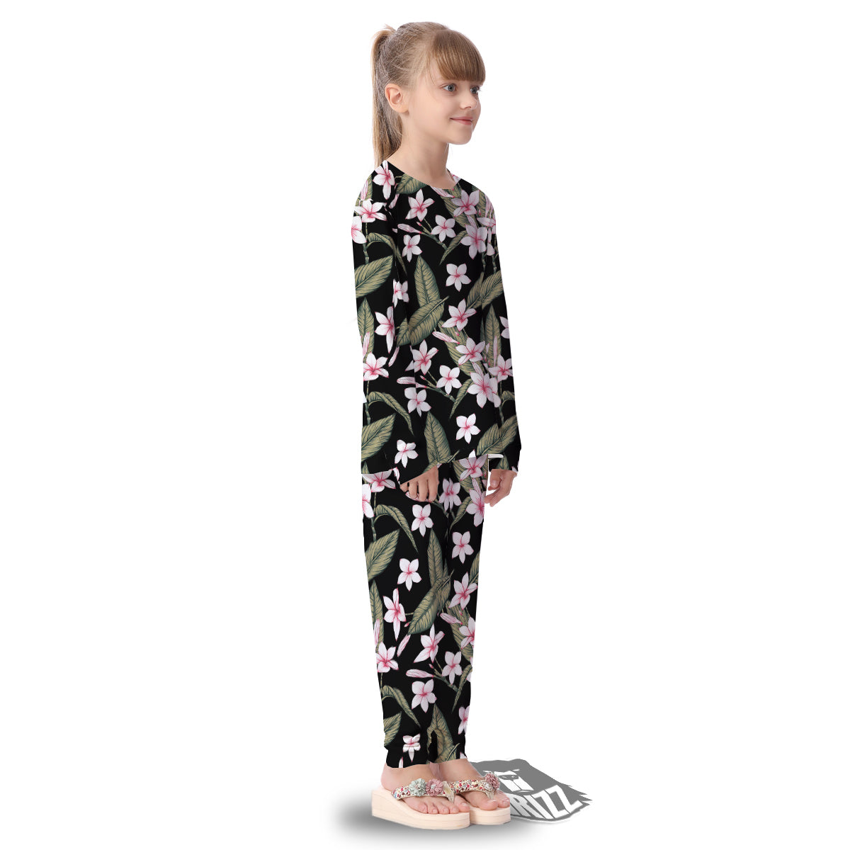 Flower Frangipani Watercolor Print Pattern Kid's Pajamas-grizzshop