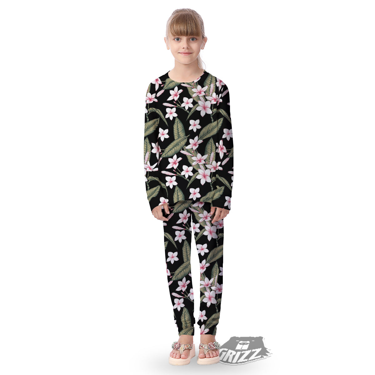 Flower Frangipani Watercolor Print Pattern Kid's Pajamas-grizzshop