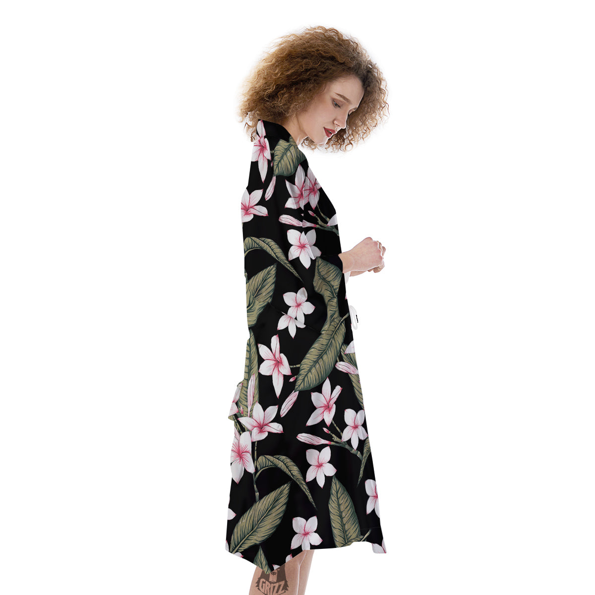 Flower Frangipani Watercolor Print Pattern Kimono-grizzshop
