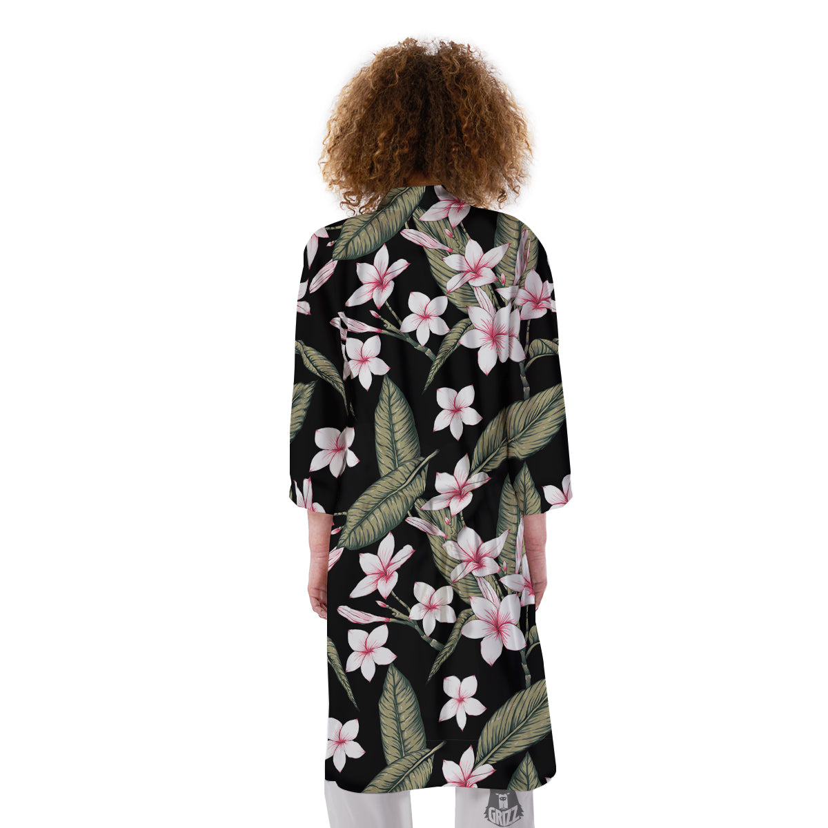 Flower Frangipani Watercolor Print Pattern Kimono-grizzshop