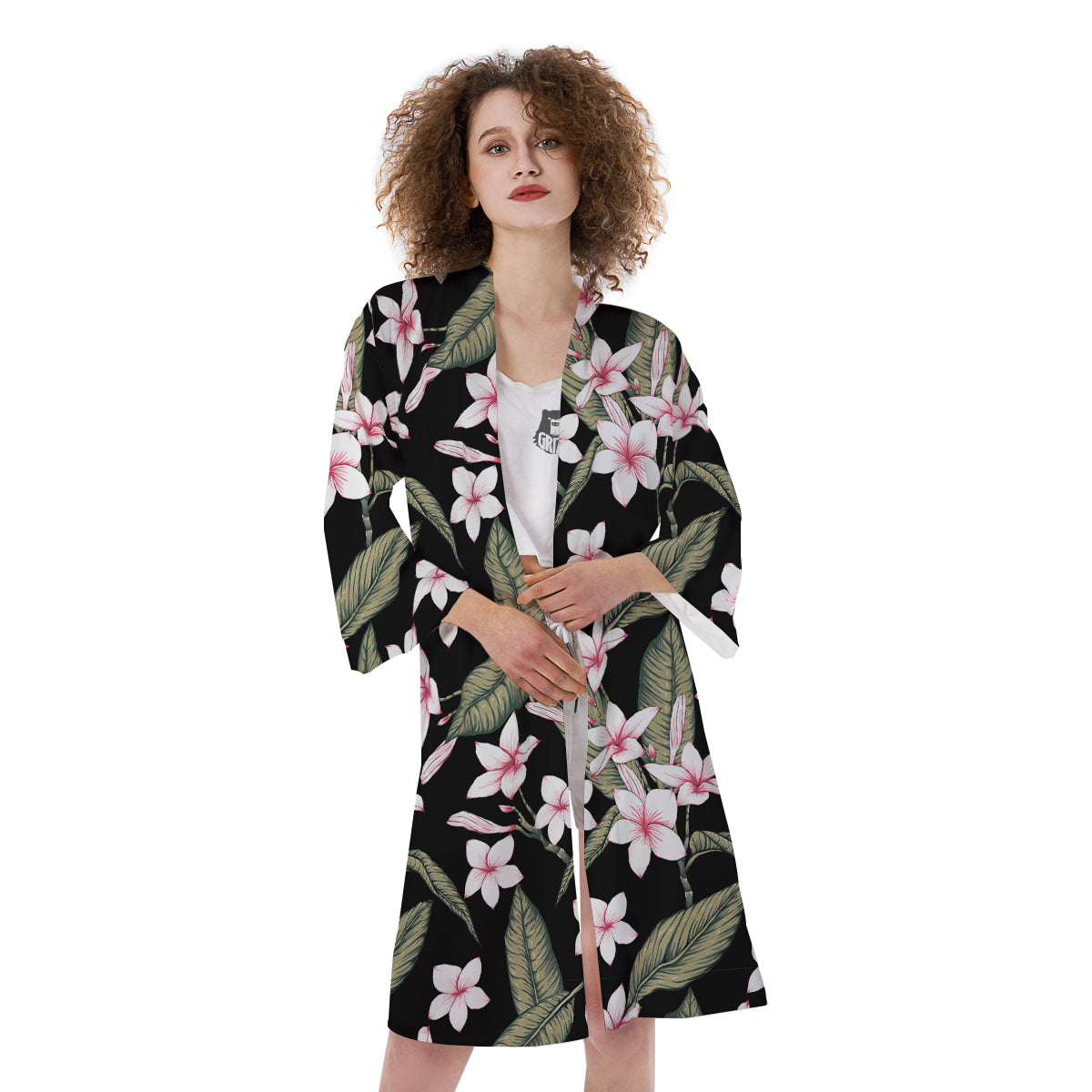 Flower Frangipani Watercolor Print Pattern Kimono-grizzshop