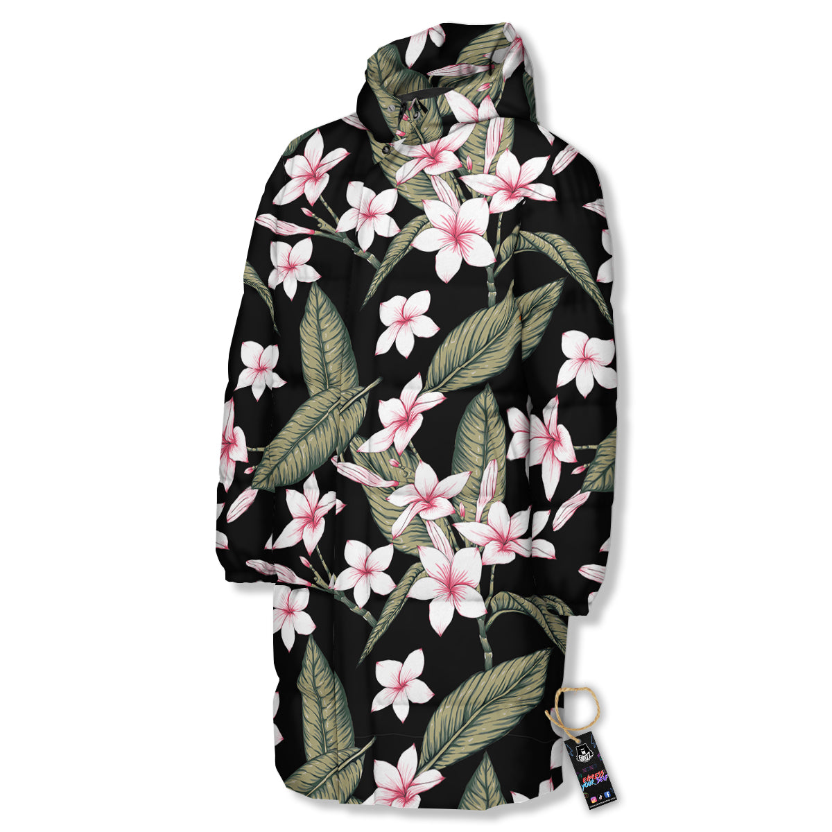 Flower Frangipani Watercolor Print Pattern Long Down Jacket-grizzshop