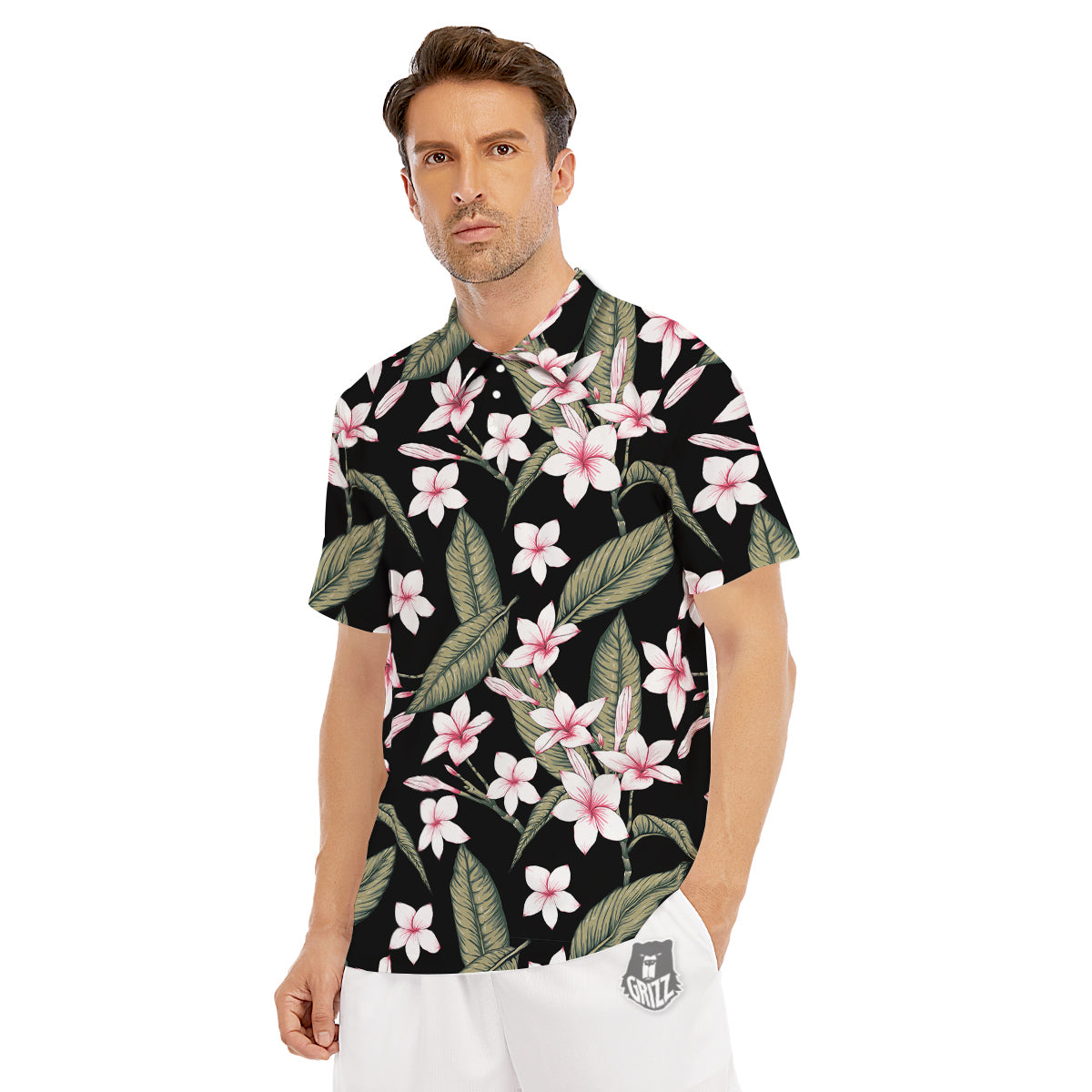 Flower Frangipani Watercolor Print Pattern Men's Golf Shirts-grizzshop