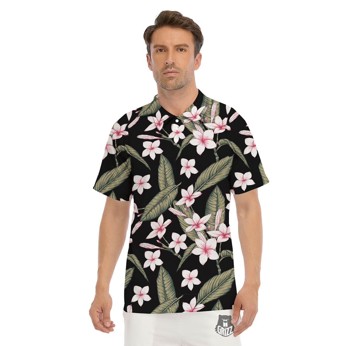 Flower Frangipani Watercolor Print Pattern Men's Golf Shirts-grizzshop