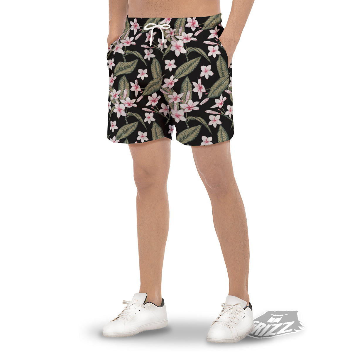 Flower Frangipani Watercolor Print Pattern Men's Gym Shorts-grizzshop