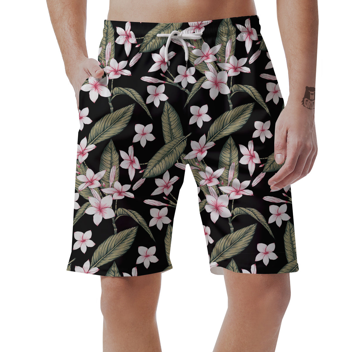 Flower Frangipani Watercolor Print Pattern Men's Shorts-grizzshop