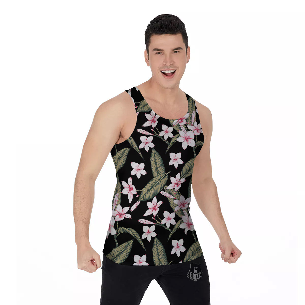 Flower Frangipani Watercolor Print Pattern Men's Tank Top-grizzshop