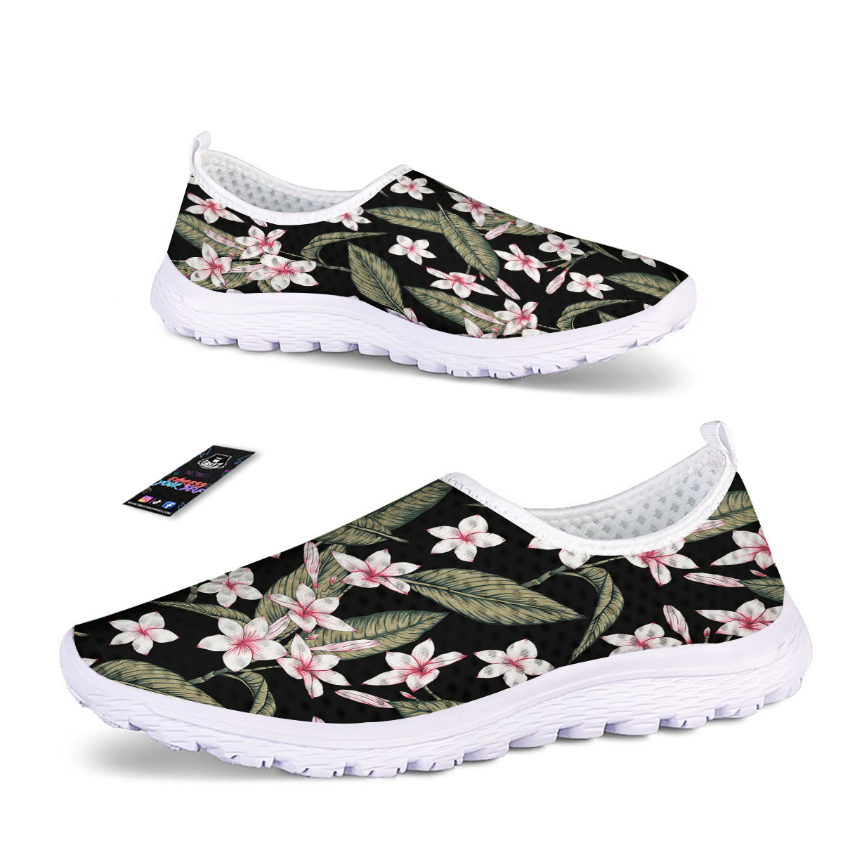 Flower Frangipani Watercolor Print Pattern Nurse Shoes-grizzshop