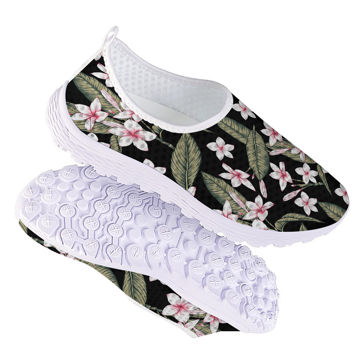 Flower Frangipani Watercolor Print Pattern Nurse Shoes-grizzshop