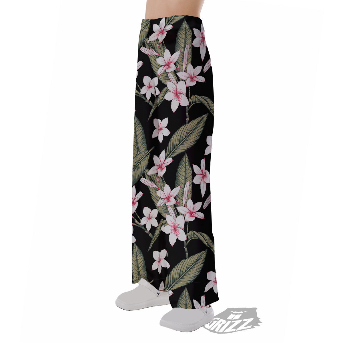 Flower Frangipani Watercolor Print Pattern Pajama Pants-grizzshop