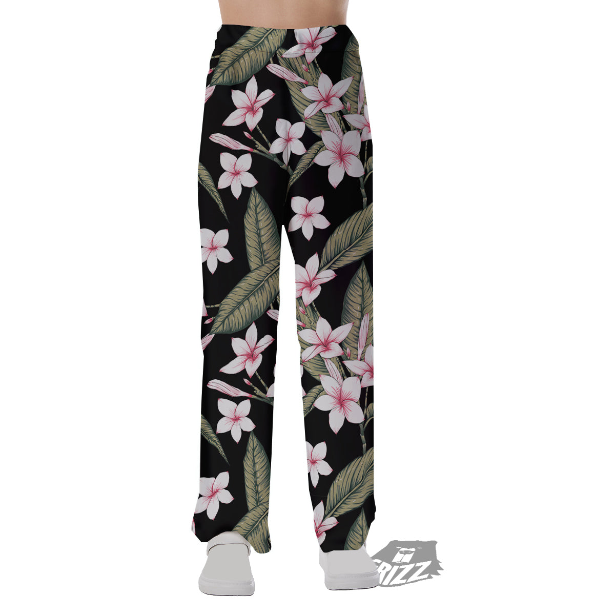 Flower Frangipani Watercolor Print Pattern Pajama Pants-grizzshop