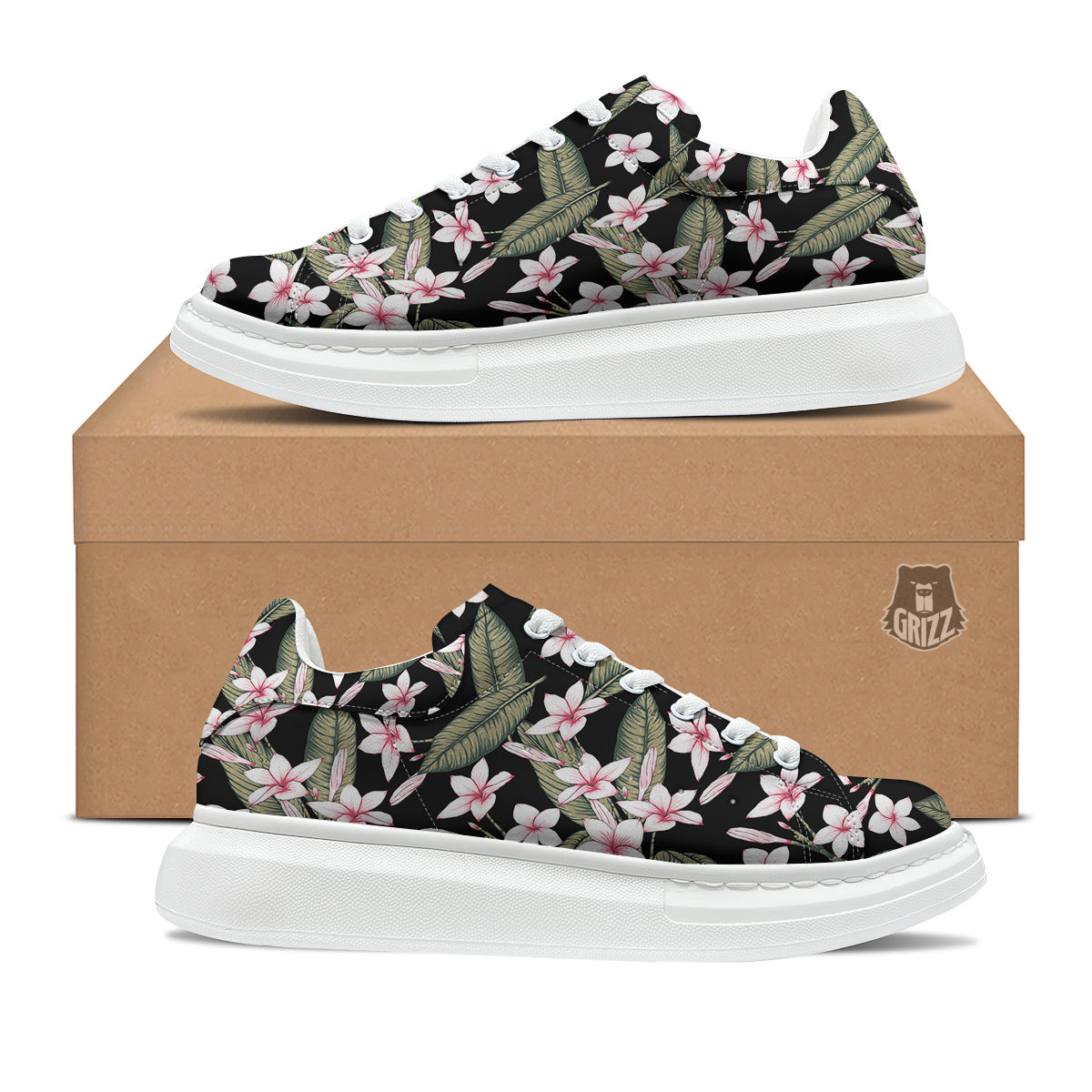 Flower Frangipani Watercolor Print Pattern Platform Shoes-grizzshop