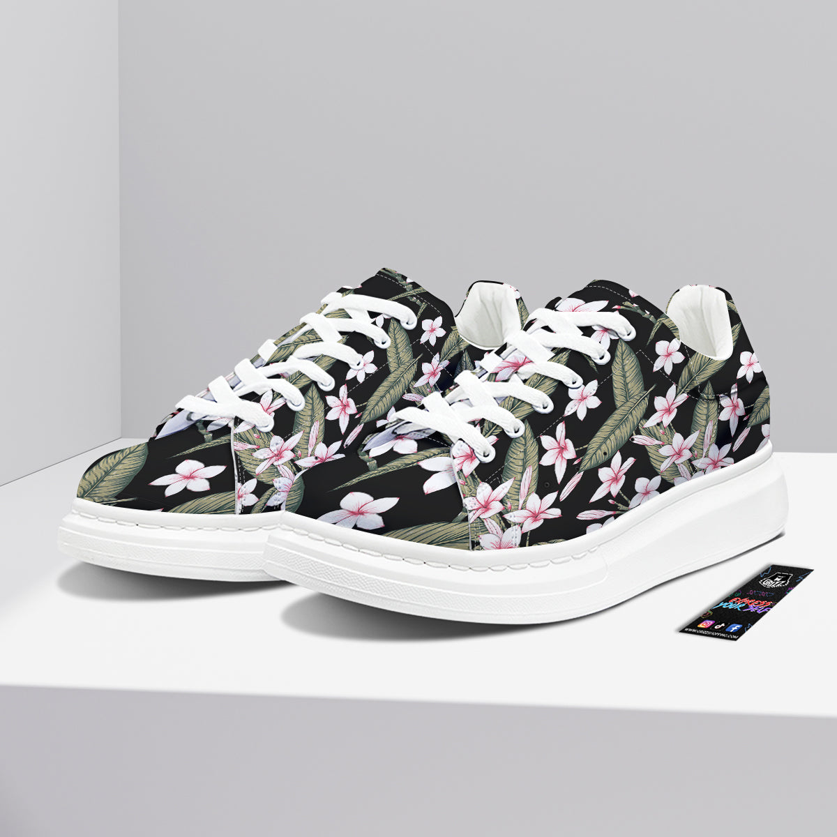 Flower Frangipani Watercolor Print Pattern Platform Shoes-grizzshop